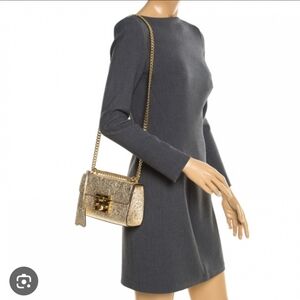 Gucci Wrinkled Champagne Light Gold Hardware Padlock Crossbody Chain Leather